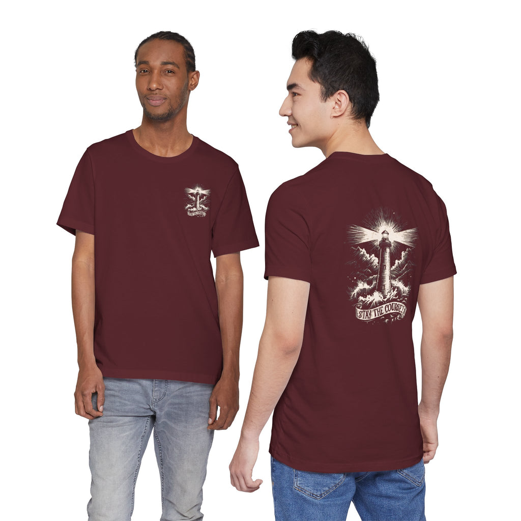 Sunrise Lighthouse Tee | Vintage Coastal Illustration, Nautical Beach Shirt, Stay the Course.